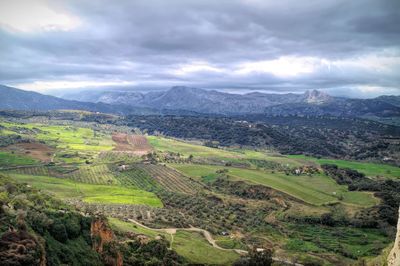 High angle scenic landscape view from the mountains of ronda, asturia , spain