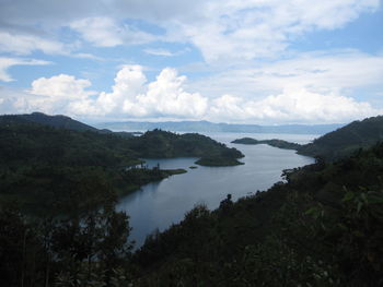Scenic view of sea against cloudy sky