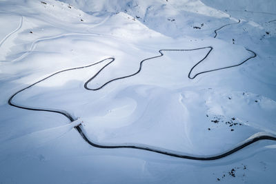 High angle view of snow on land