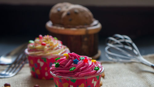 Close-up of cupcakes on table