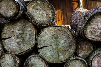 Full frame shot of logs in forest