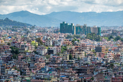 High angle view of buildings in city