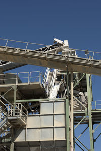 Low angle view of construction site against clear blue sky