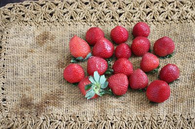 High angle view of strawberries