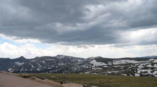 Scenic view of snowcapped mountains against sky