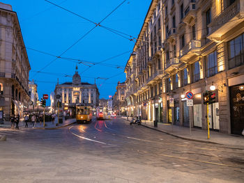 City street and buildings at dusk