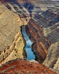 High angle view of river amidst rocks