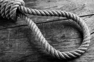 Close-up of rope on wood