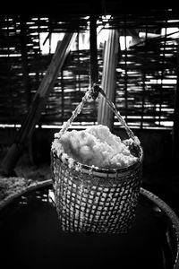 Close-up of ice cream hanging in basket