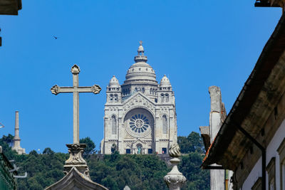 Low angle view of building against clear blue sky