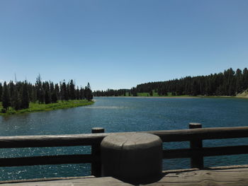 Scenic view of lake against clear sky