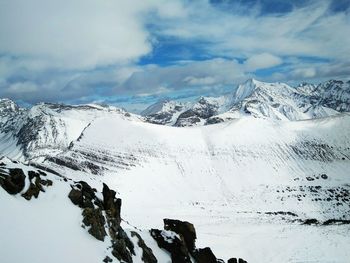 Scenic view of snowcapped mountains against sky