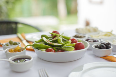 Close-up of fruits in plate on table