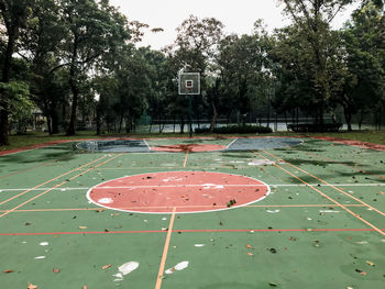 Basketball court surrounded by trees at victoria river park.