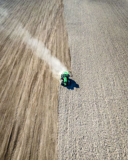 High angle view of tractor on a field