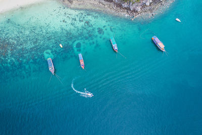 High angle view of sailboat in sea