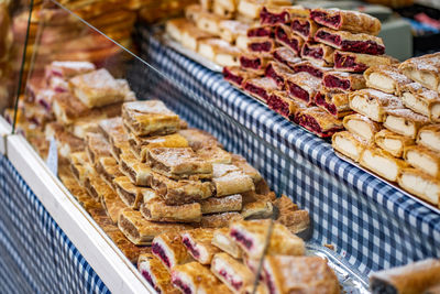 High angle view of meat for sale at store