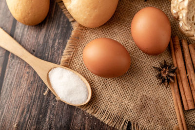 Directly above shot of eggs in container