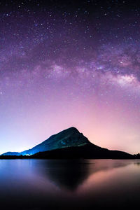 Scenic view of lake against sky at night