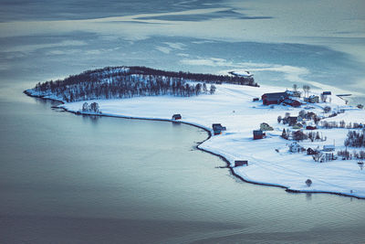 High angle view of sea during winter