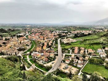 High angle view of townscape against sky