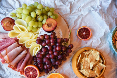 High angle view of fresh food on crumpled paper