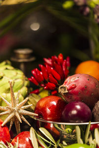 Close-up of red berries on table