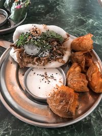 High angle view of meal served in plate