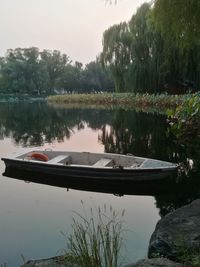 Scenic view of lake by trees against sky