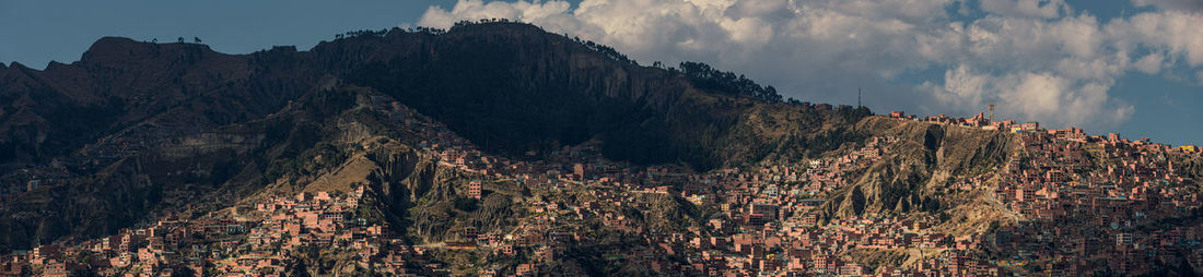 Panoramic view of landscape with mountain range in background