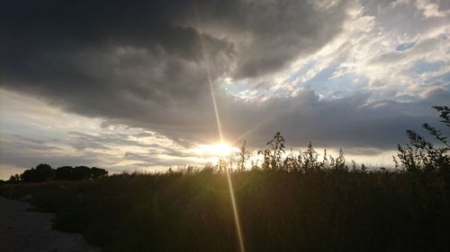 Scenic view of field against sky during sunset