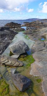 Rocks on shore against sky
