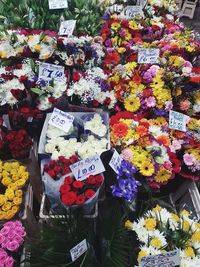 Various flowers for sale at market stall