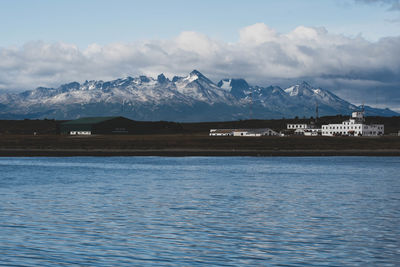 Scenic view of snowcapped mountains against sky