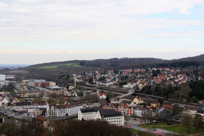 High angle view of townscape against sky