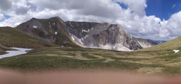 Panoramic view of mountains against sky