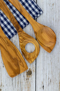 Directly above shot of wooden spoon on table