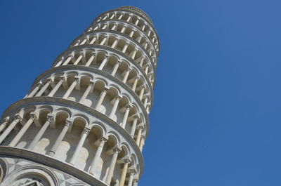 Low angle view of historical building against clear blue sky