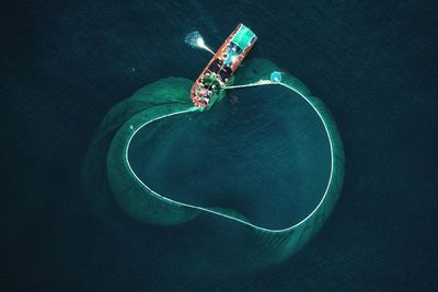 High angle view of boat on sea