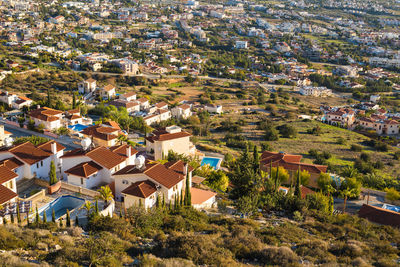 High angle view of buildings in town