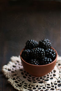 High angle view of fruits in bowl on table