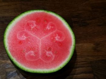 High angle view of fruits in plate on table