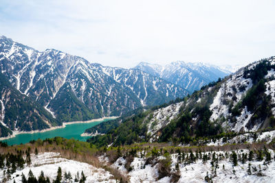 Scenic view of snowcapped mountains against sky