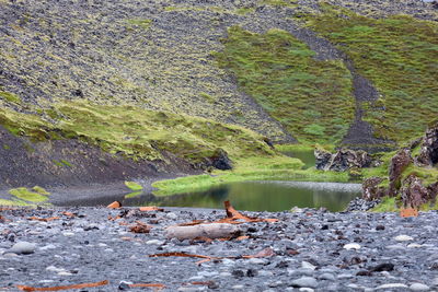 Scenic view of rocks by lake