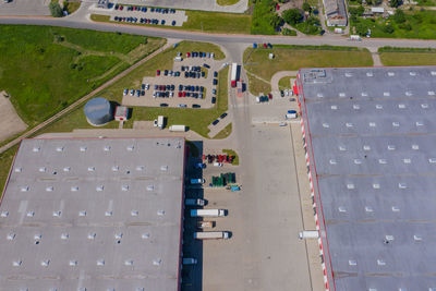 High angle view of buildings in city