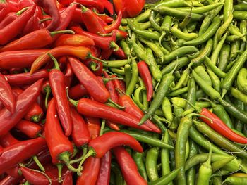 Full frame shot of red chili peppers for sale at market stall