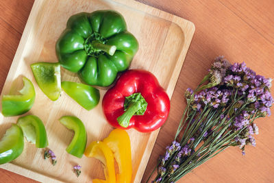 High angle view of vegetables on table