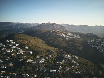 High angle view of landscape against clear sky