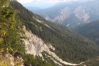 High angle view of valley and mountains