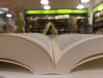 Close-up of open book on table